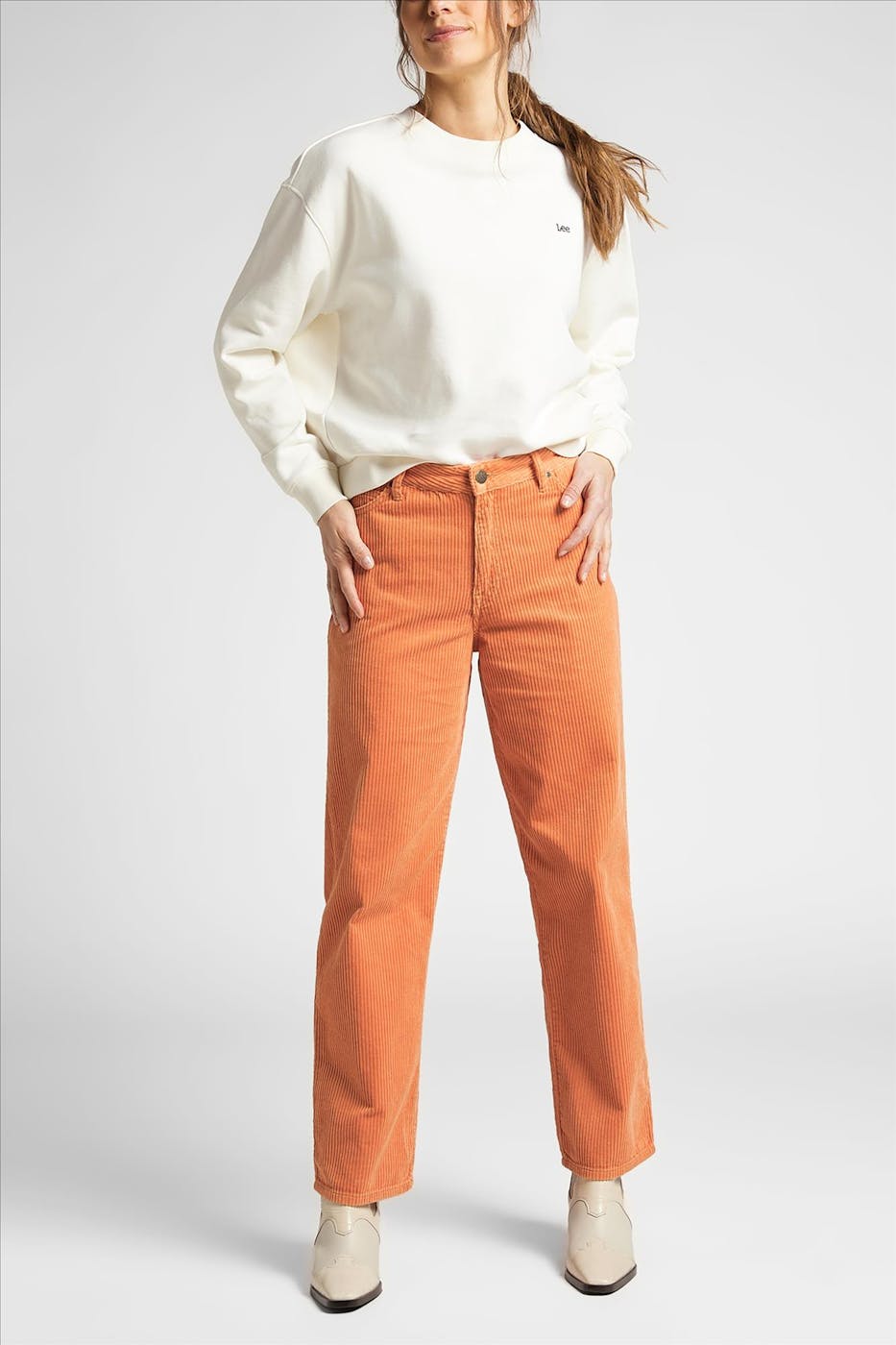 Lee - Oranje Wide Leg Long wide ribfluwelen 5-pocket