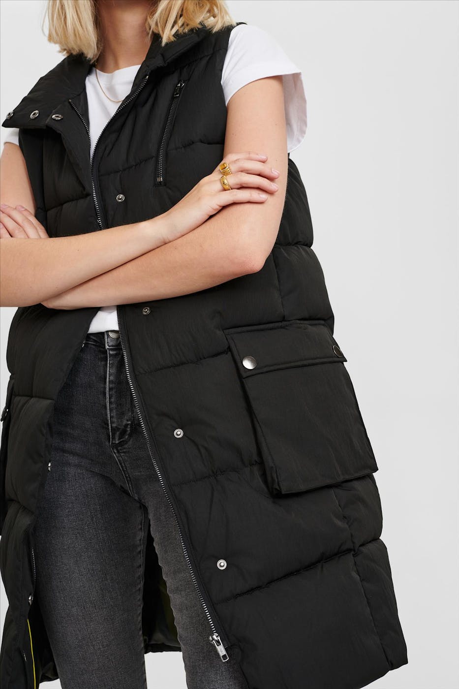 Nümph - Zwarte Nuconnery lange matelassé bodywarmer