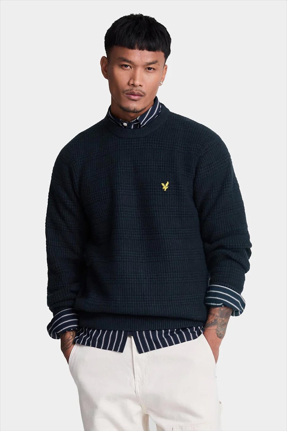 Lyle & Scott - Donkerblauwe Waffle Knit trui