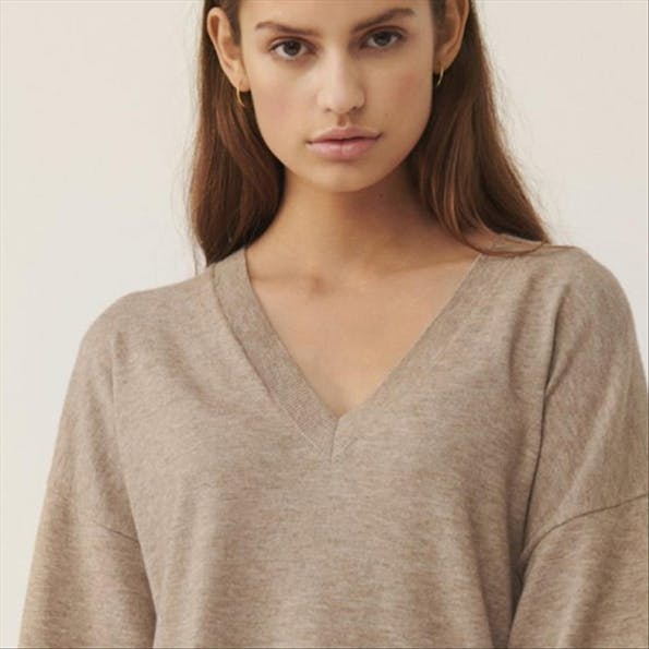 MOSS COPENHAGEN - Beige Galine Rachelle V-Neck trui