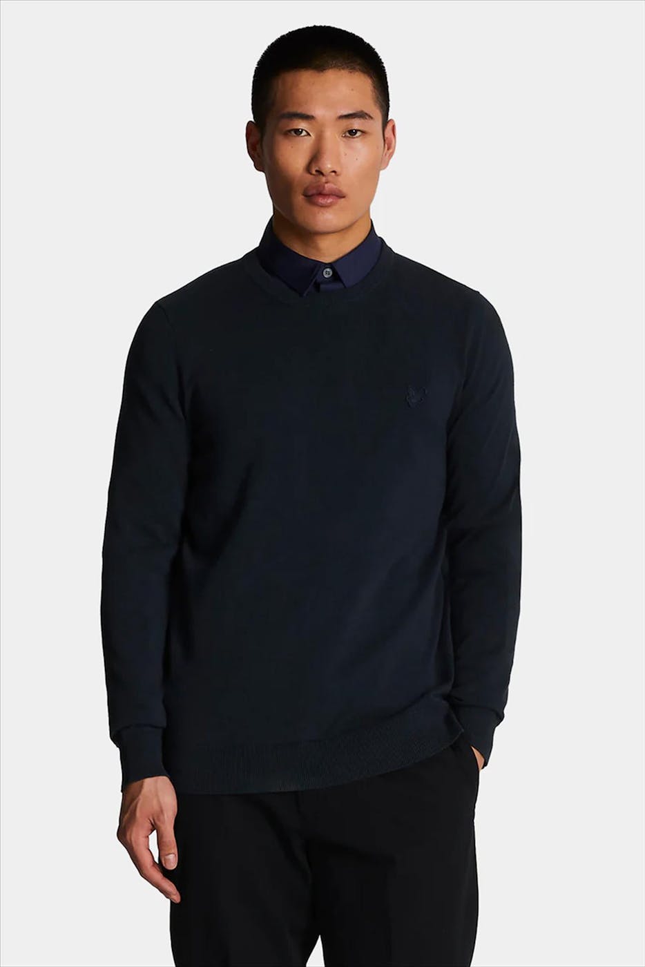 Lyle & Scott - Donkerblauwe Tonal Eagle trui