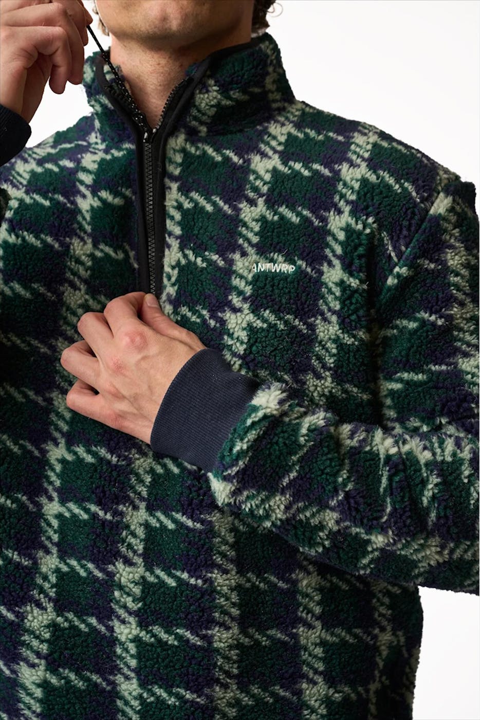 Antwrp - Donkergroene Checked Half zipped fleece