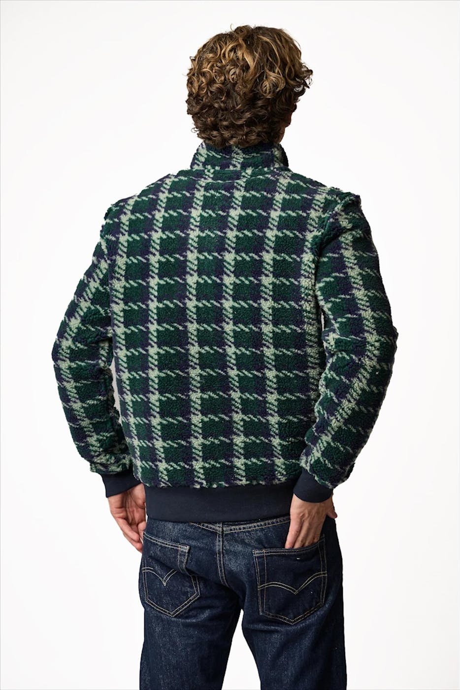 Antwrp - Donkergroene Checked Half zipped fleece