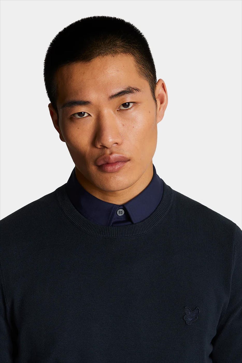 Lyle & Scott - Donkerblauwe Tonal Eagle trui
