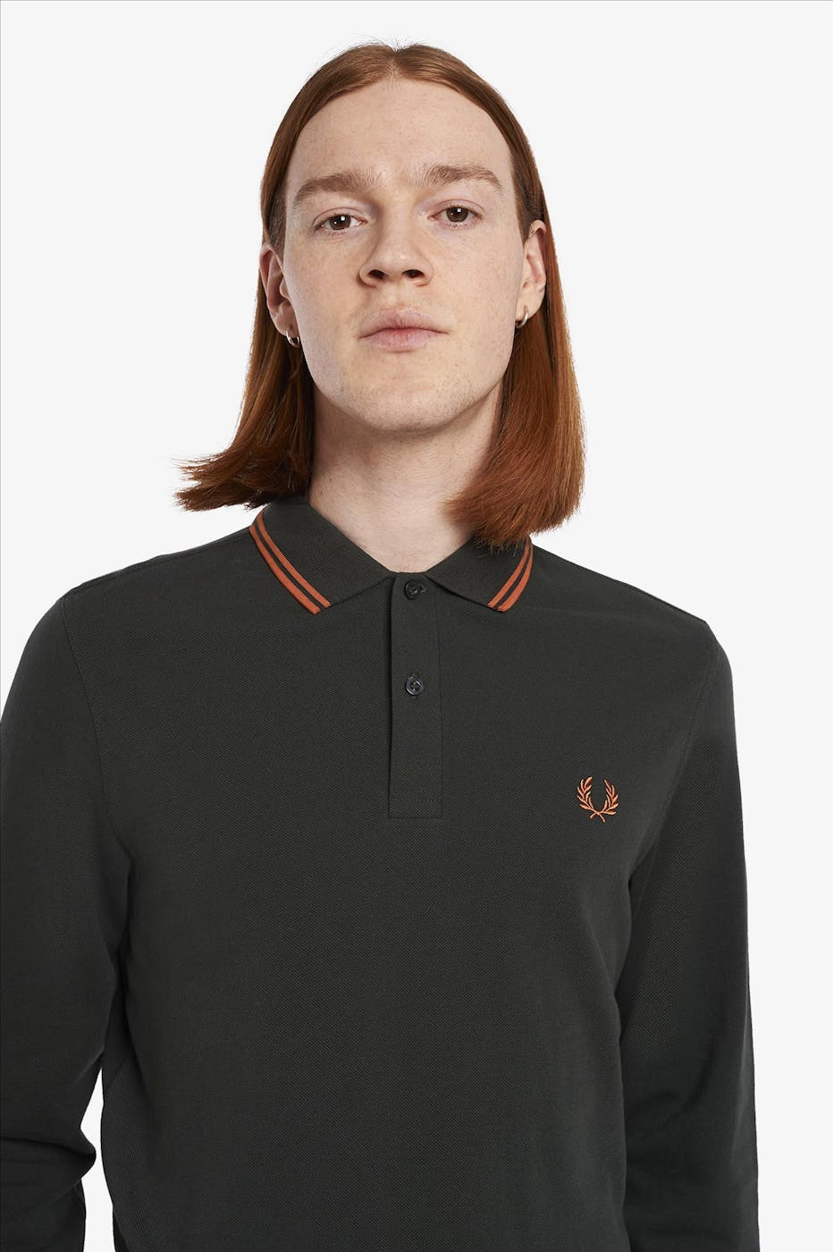 Fred Perry - Donkergroene-cognac Twin Tipped polo