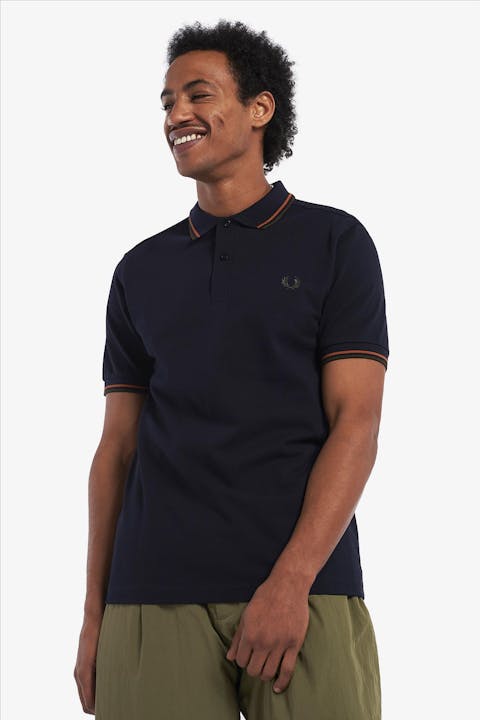 Fred Perry - Donkerblauwe-cognac Twin Tipped polo