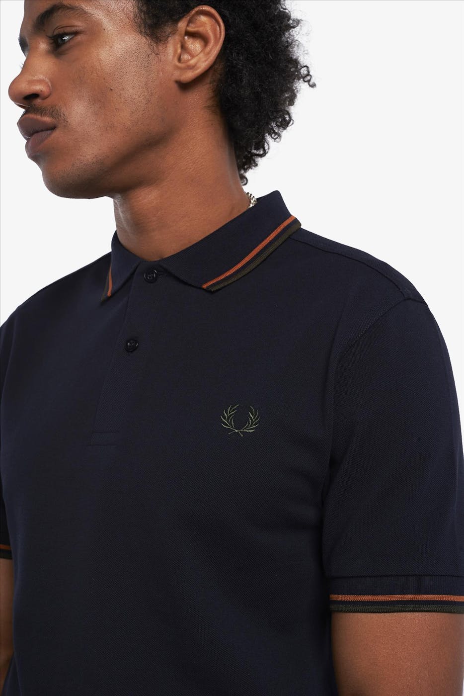 Fred Perry - Donkerblauwe-cognac Twin Tipped polo