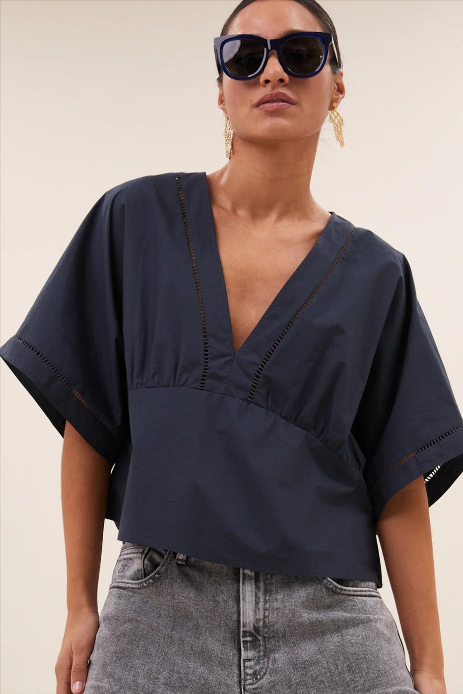 BY BAR - Donkerblauwe Moon blouse