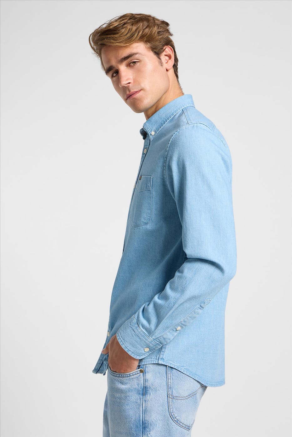 Lee - Lichtblauw Button Down jeanshemd