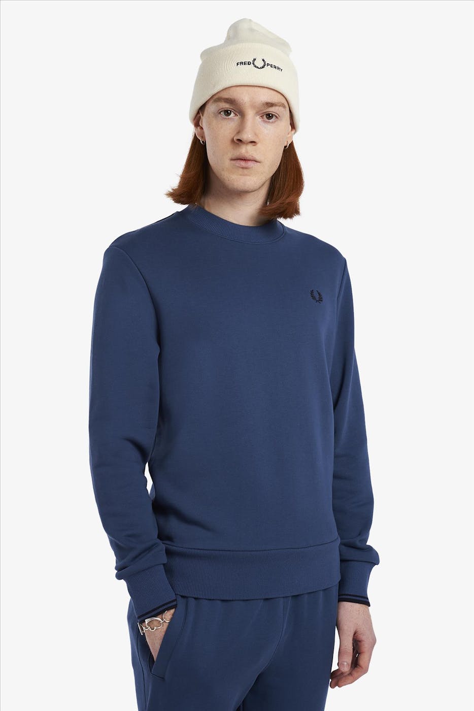 Fred Perry - Blauwe Ronde Crew Neck sweater