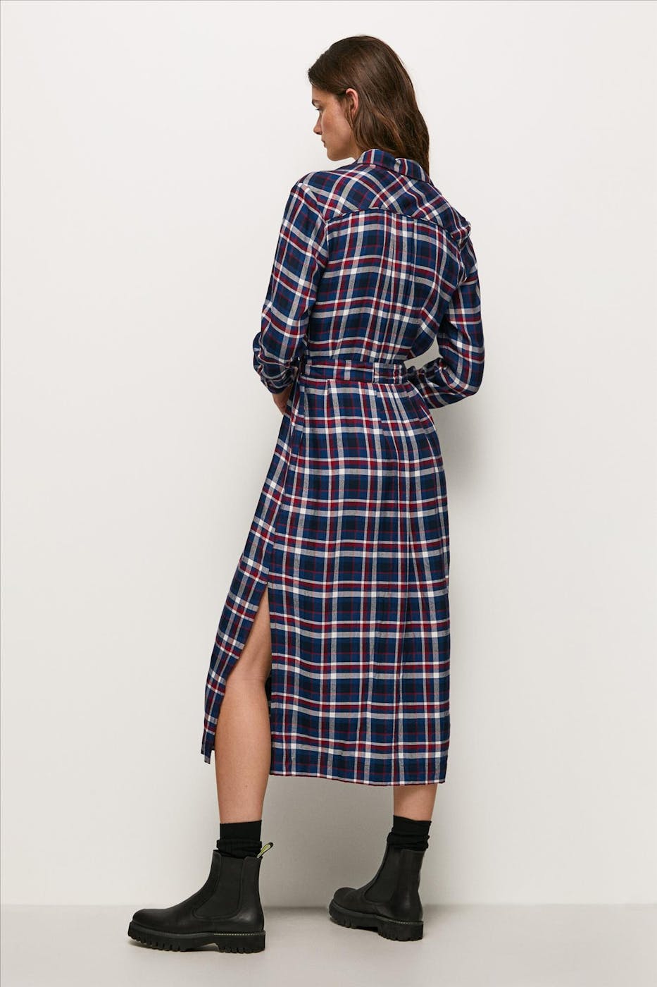 Pepe Jeans London - Donkerblauw-rood Olena hemdkleed