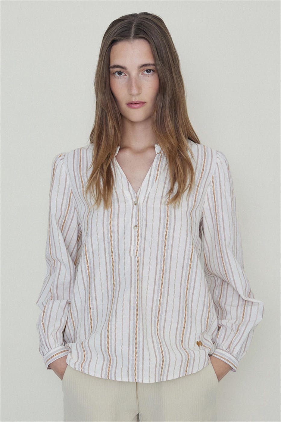 YERSE - Ecru Striped Mao blouse