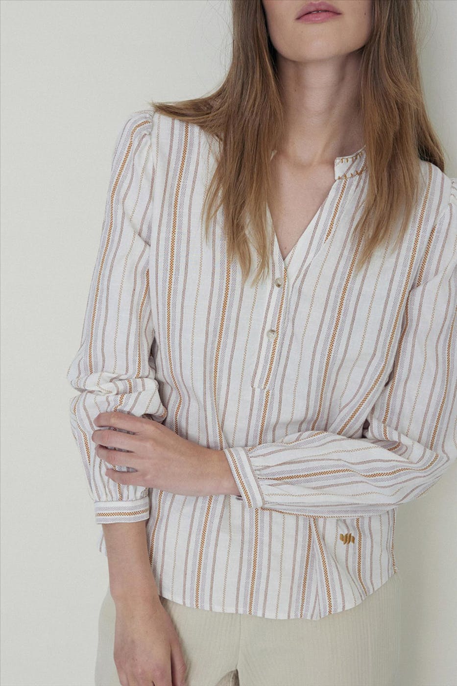 YERSE - Ecru Striped Mao blouse