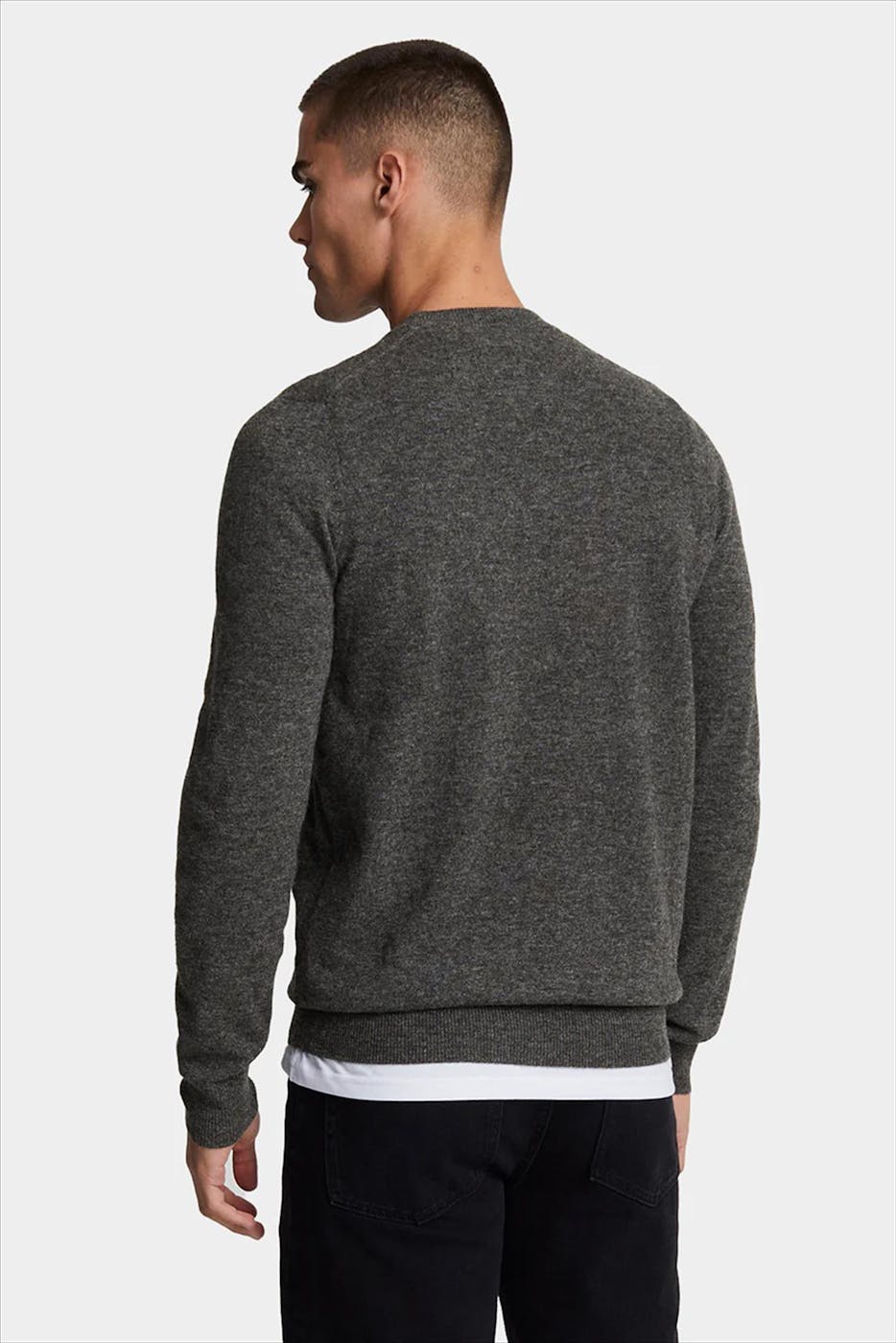 Lyle & Scott - Donkergrijze Lambswool Blend trui