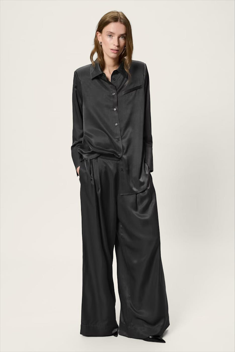 My Essential Wardrobe - Donkergrijze Estelle wide broek