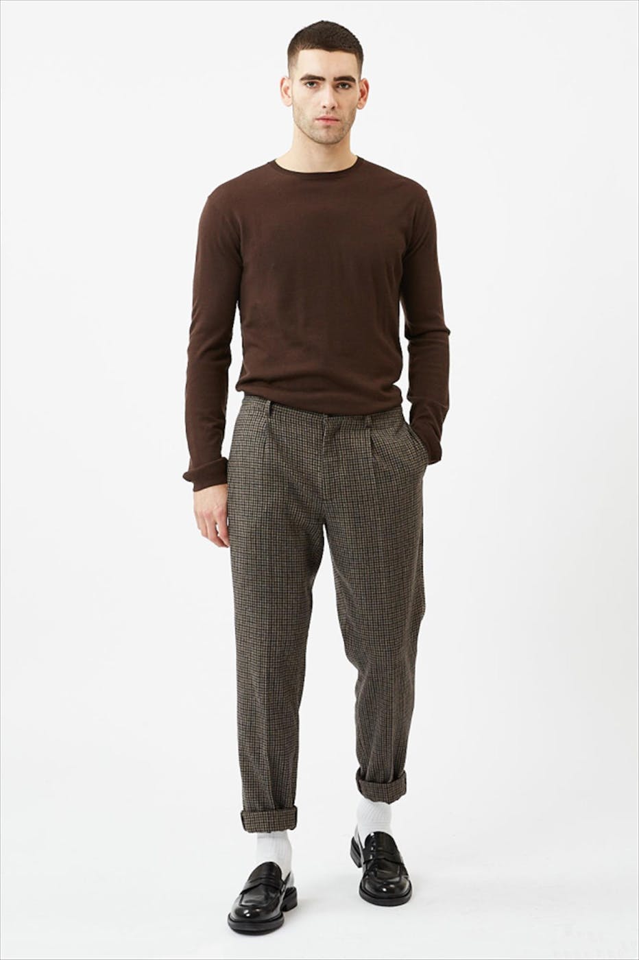 Minimum - Donkerbruin geruite Jacobi geklede broek