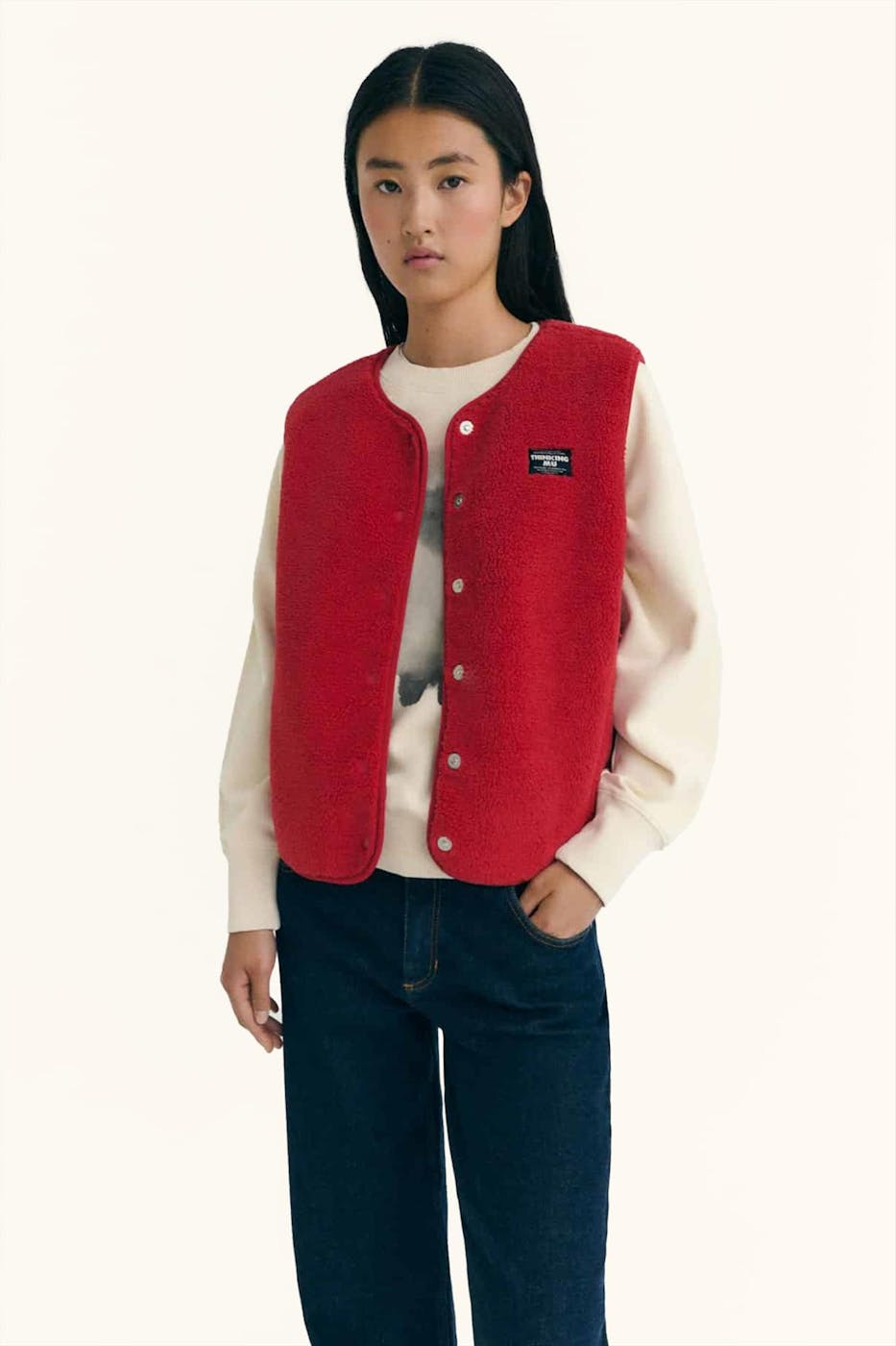 Thinking Mu - Rood Jay Fleece vestje