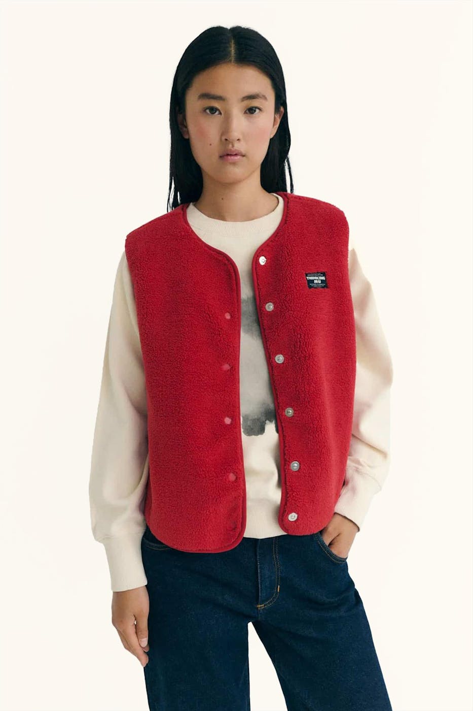 Thinking Mu - Rood Jay Fleece vestje