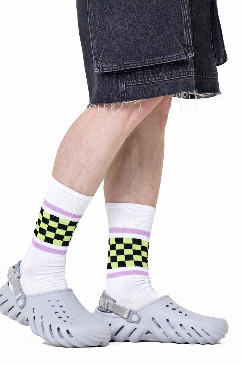 Happy Socks - Witte Checked Stripe sokken, maat: 36-40