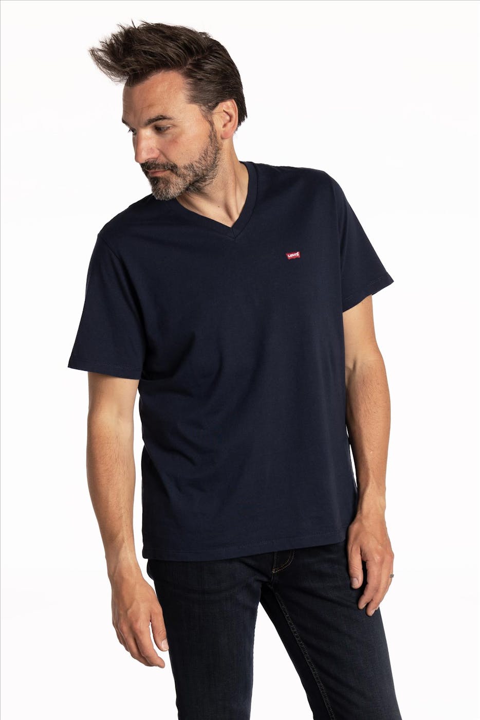 Levi's - Donkerblauwe Batwing Logo T-shirt met V-hals