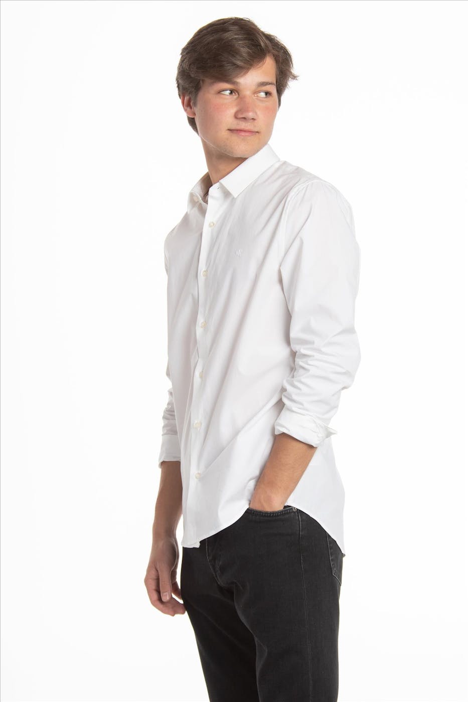 Calvin Klein Jeans - Wit Chest Logo Slm hemd