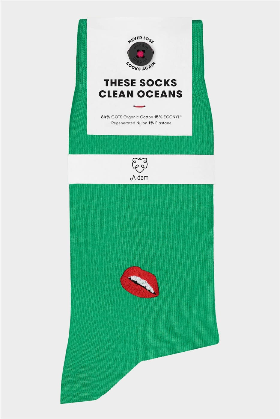 A'dam - Groene Mo sokken met lippen, maat: 36-40