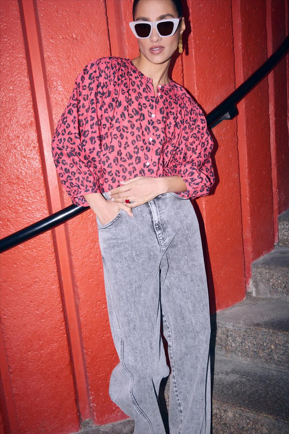 BY BAR - Rode Cheetah blouse