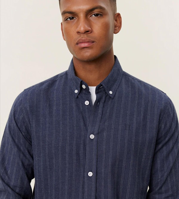 LES DEUX - Donkerblauw Desert Stripe hemd