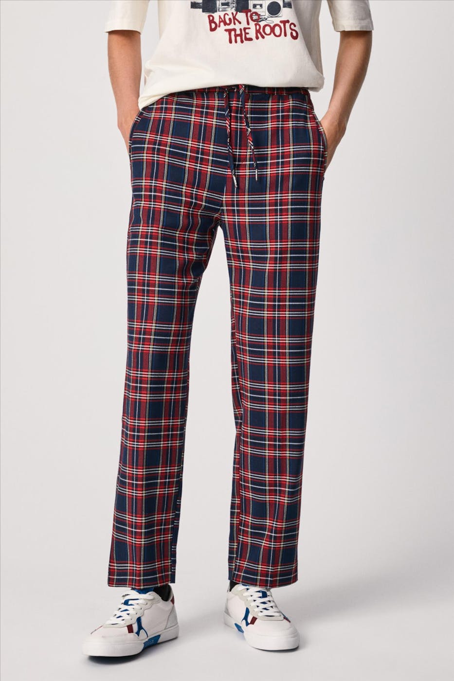 Pepe Jeans London - Donkerblauw-rode geruite Teresa broek