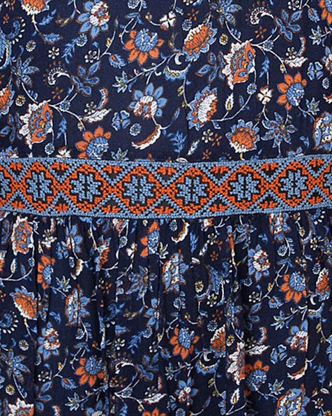 Pepe Jeans London - Donkerblauw-oranje Adela bloemenjurk