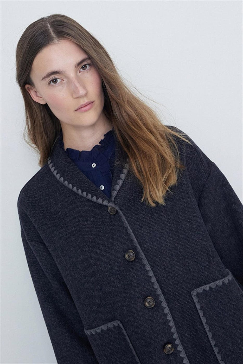 YERSE - Donkergrijze Soft Wool jas