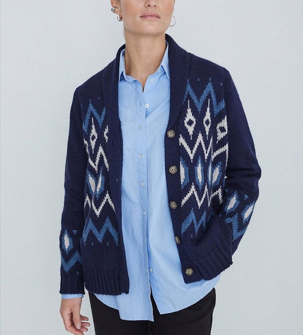 YERSE - Blauwe-Ecru Italian Yarn trui