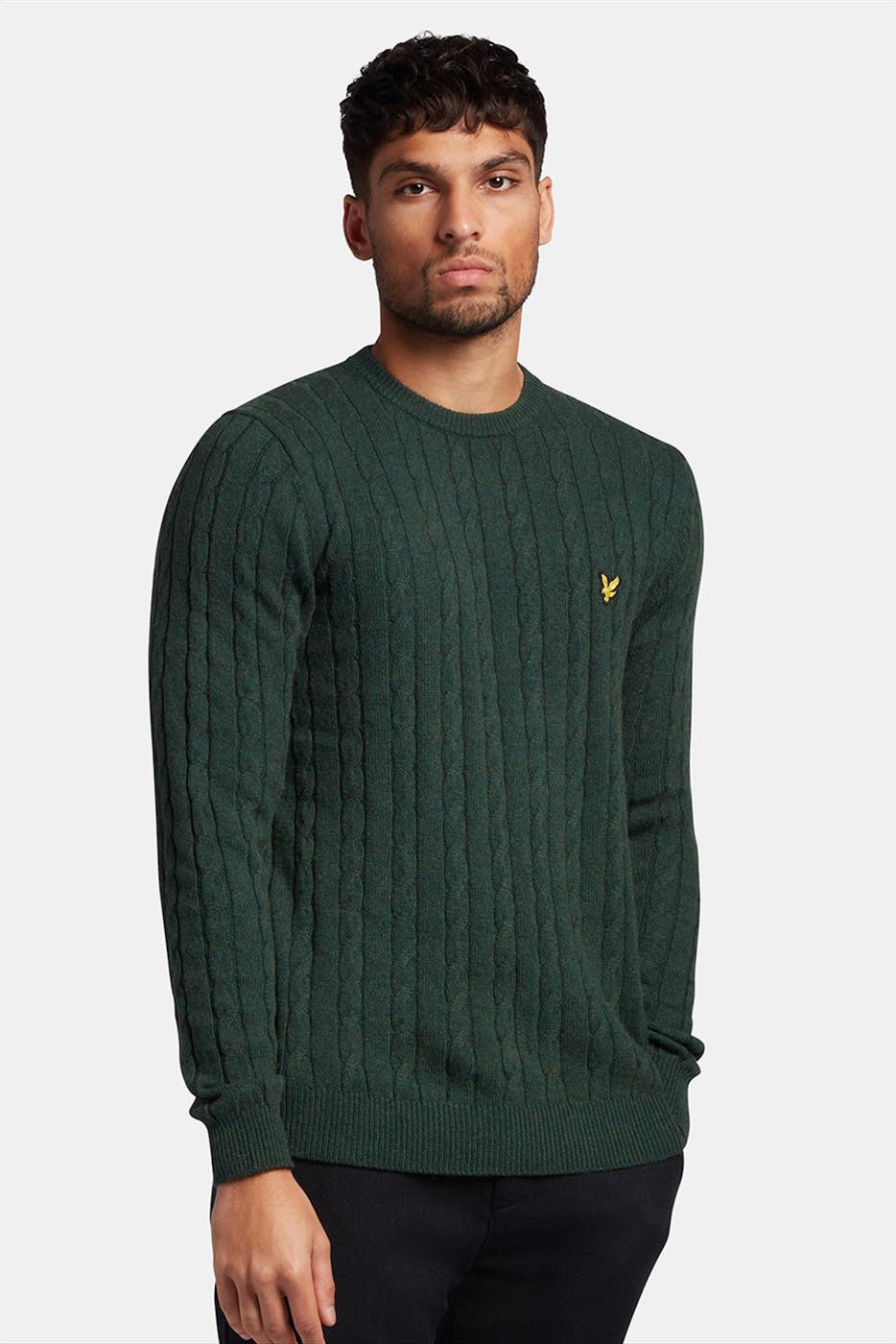 Lyle & Scott - Donkergroene Cable Jumper trui