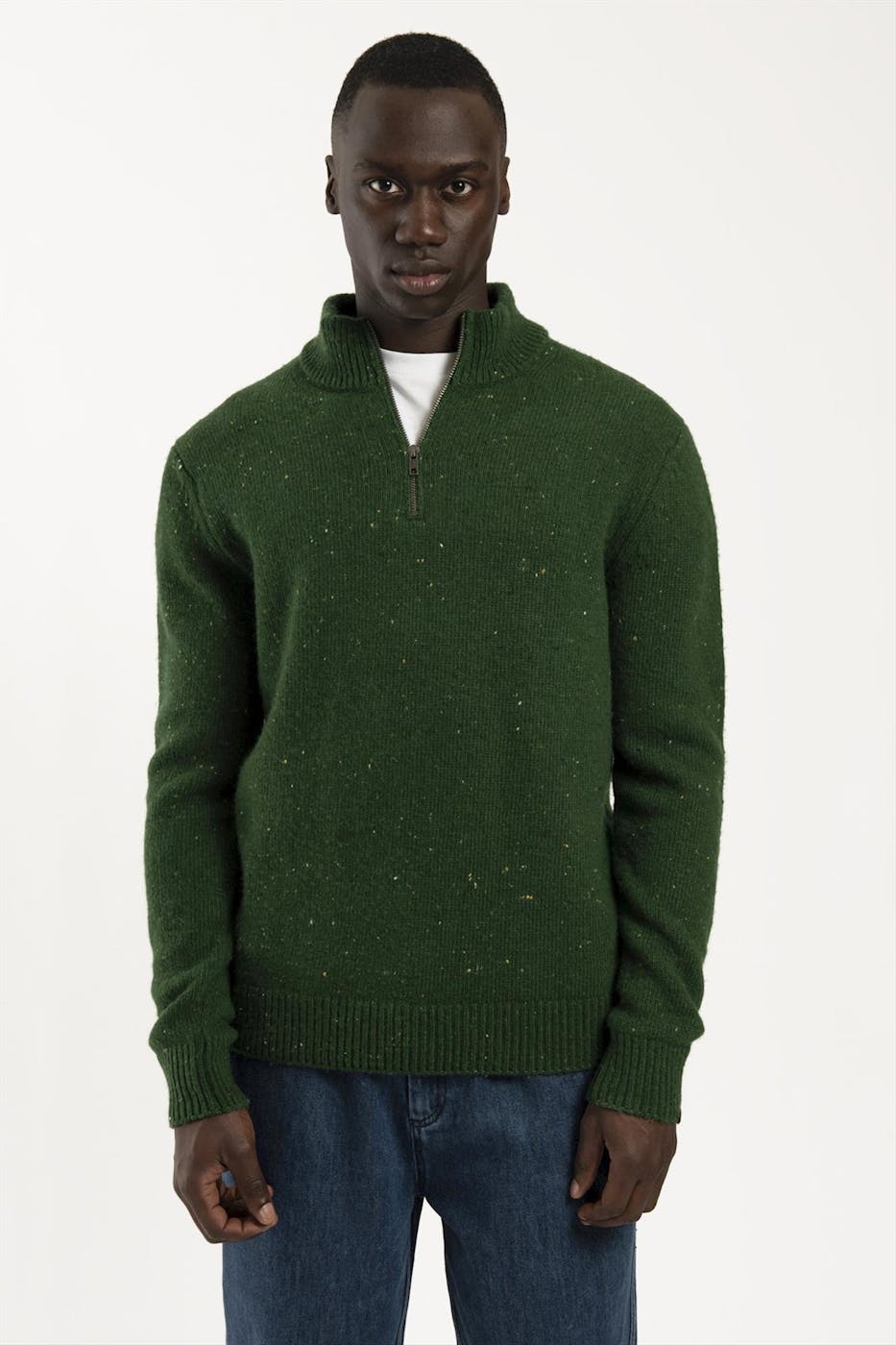 Antwrp - Groene Half Zip Neppy Yarn trui