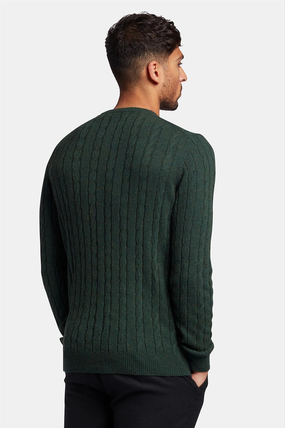 Lyle & Scott - Donkergroene Cable Jumper trui