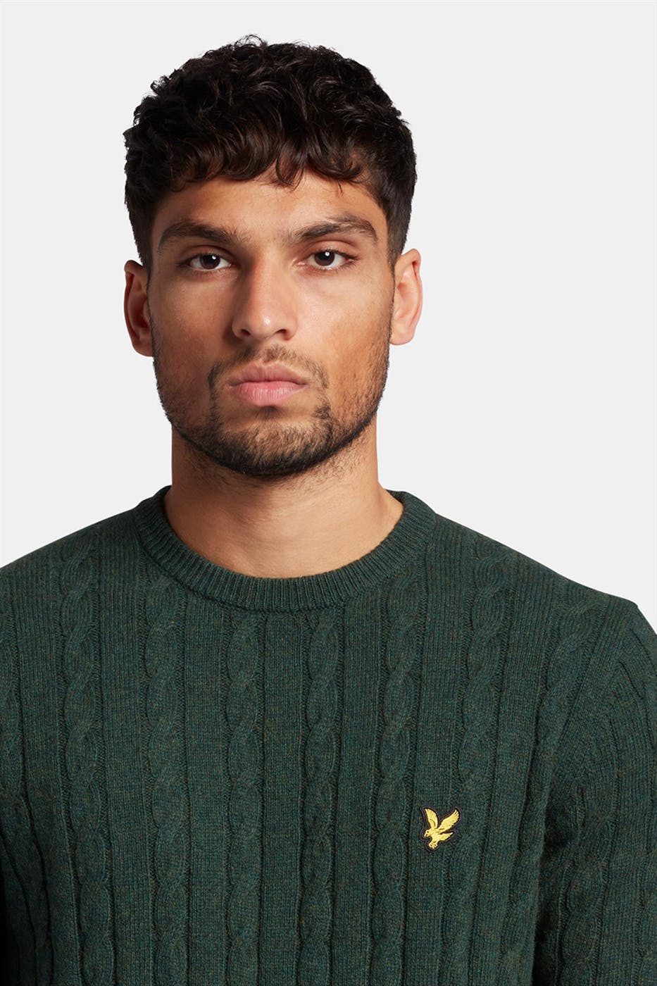 Lyle & Scott - Donkergroene Cable Jumper trui