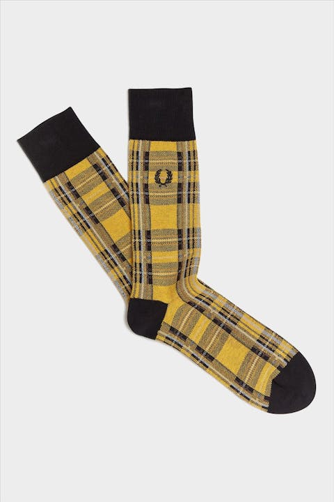Fred Perry - Geel-zwarte Stewart Tartan sokken, maat: 43-46