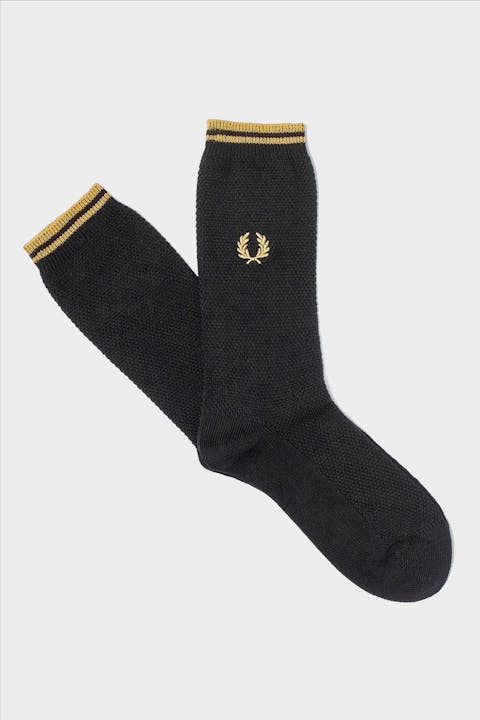 Fred Perry - Zwart-goudkleurige Tipped sokken, maat: 43-46
