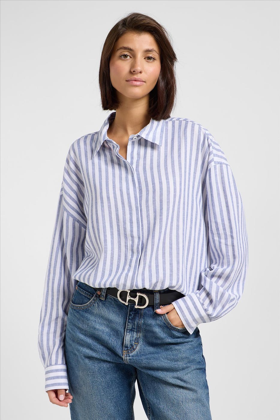 Lee - Ecru-Lichtblauwe Elasticated blouse