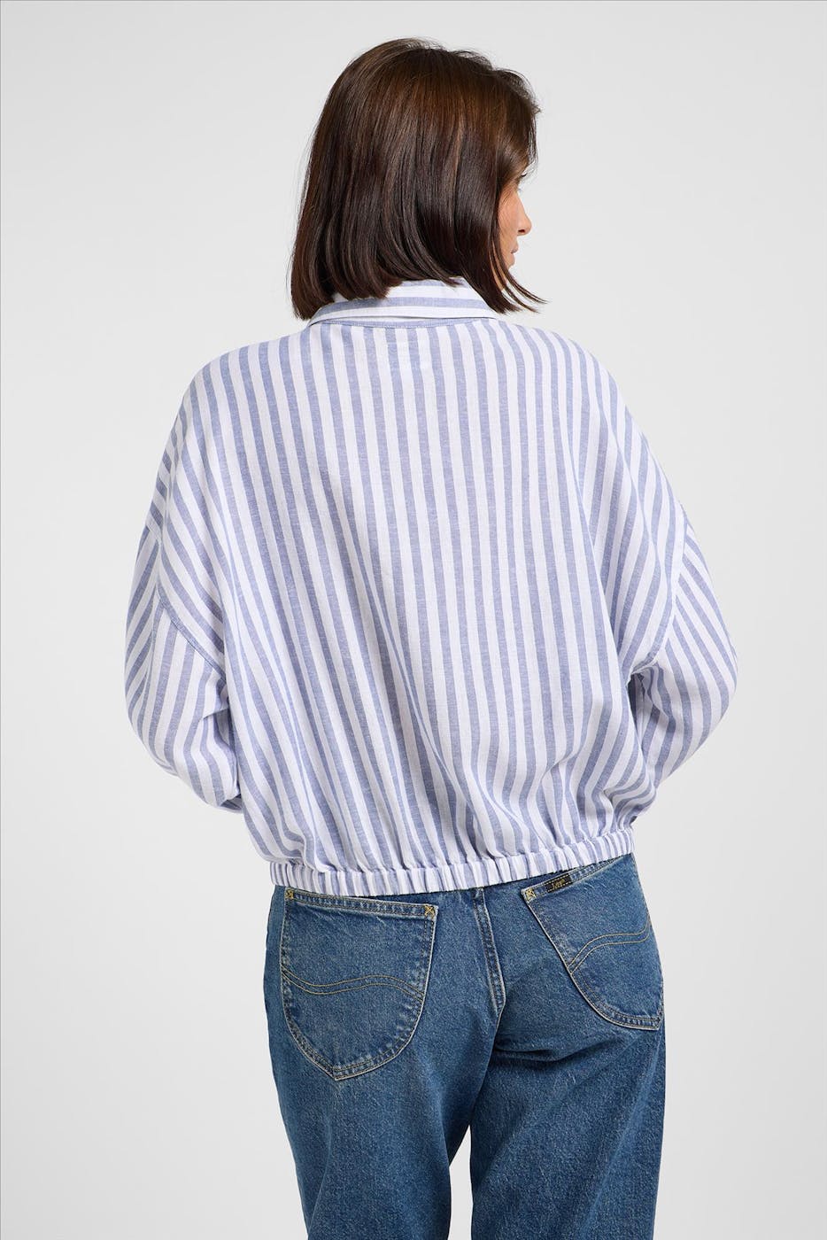 Lee - Ecru-Lichtblauwe Elasticated blouse