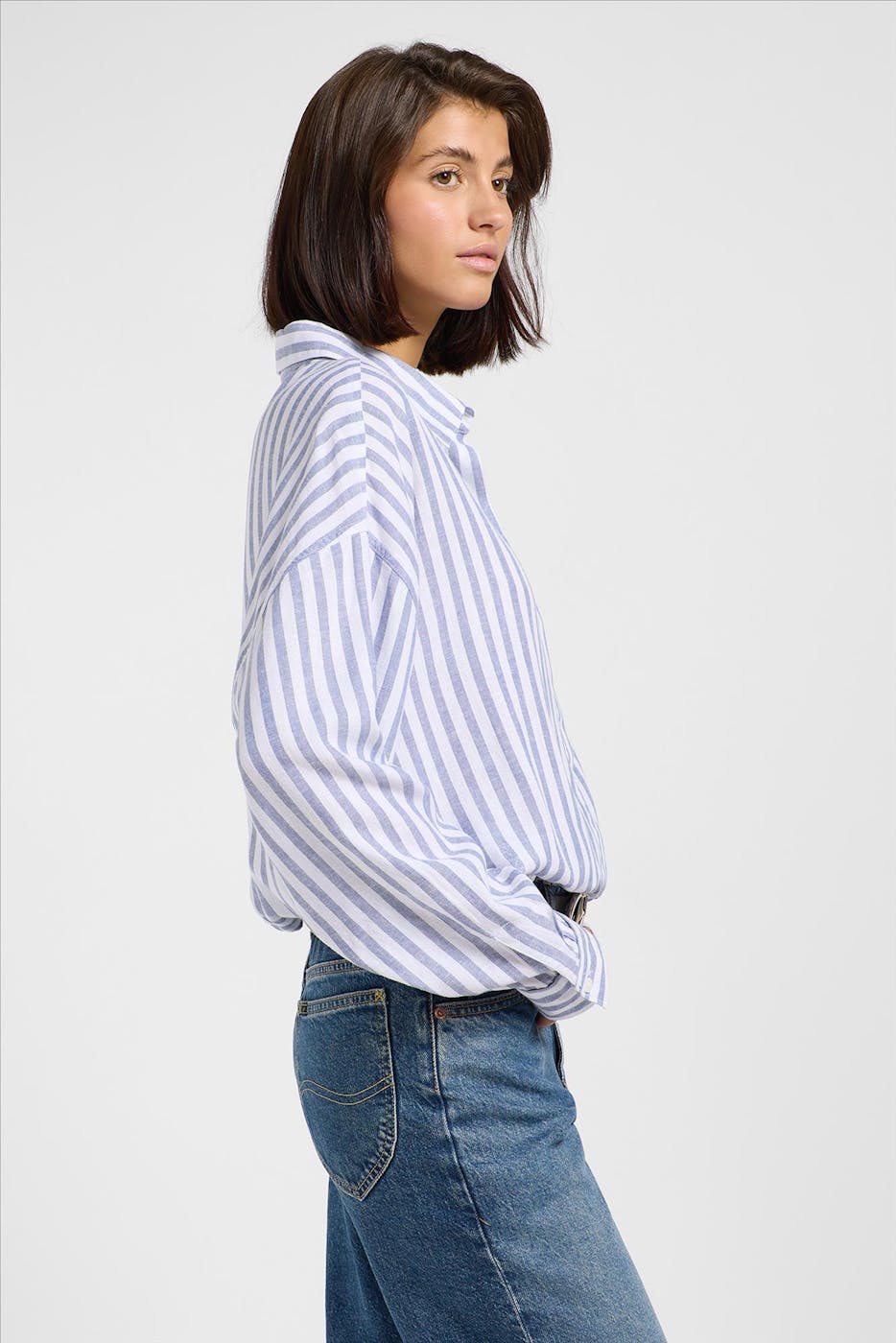Lee - Ecru-Lichtblauwe Elasticated blouse