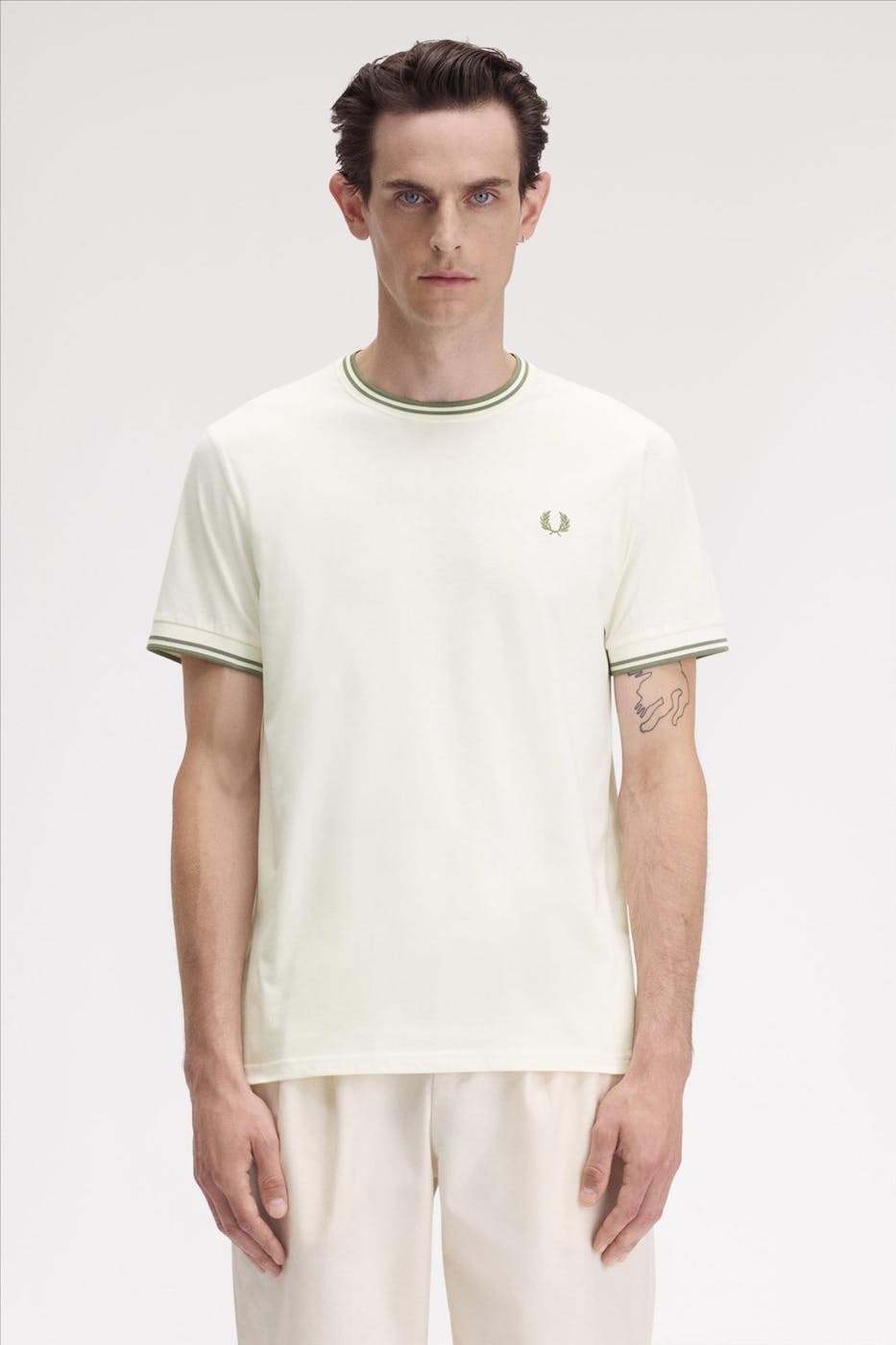 Fred Perry - Ecru-mintgroene Twin Tipped T-shirt