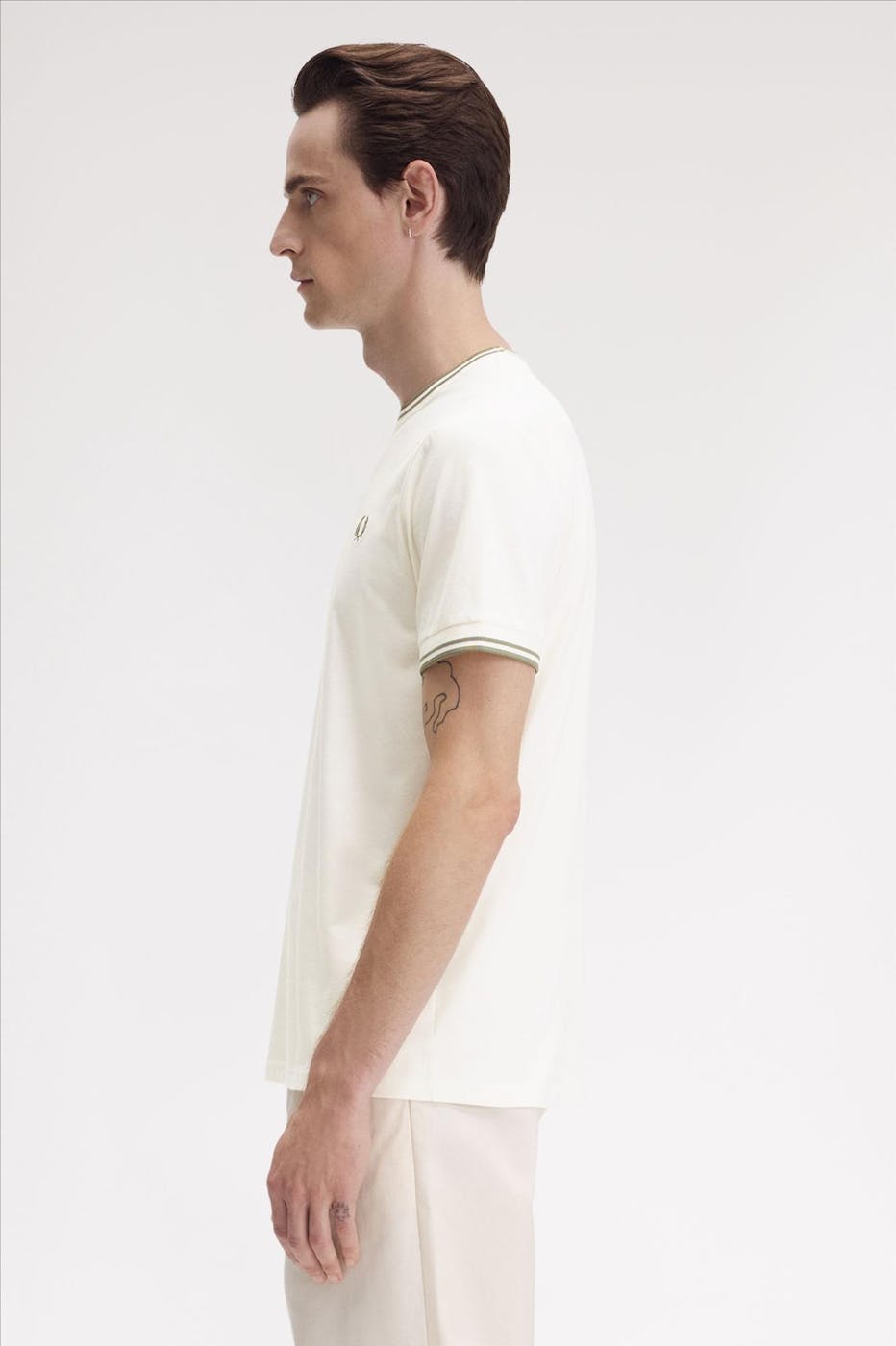 Fred Perry - Ecru-mintgroene Twin Tipped T-shirt