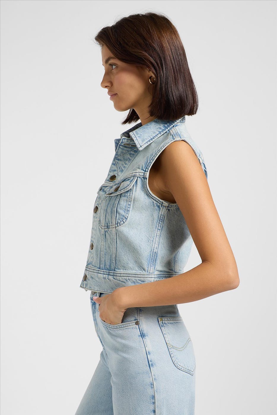 Lee - Lichtblauw Cropped Rider jeansvestje