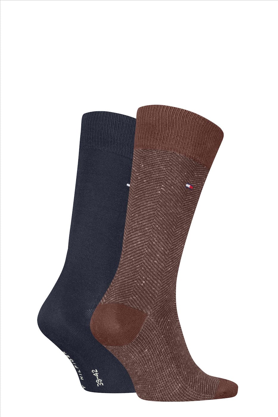 Hilfiger socks - Bruin-Blauwe 2-pack Nappy Herringbone sokken, maat: 43-46