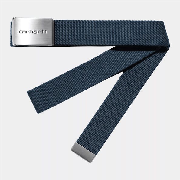 Carhartt WIP - Inktblauwe Clip Belt Chrome riem