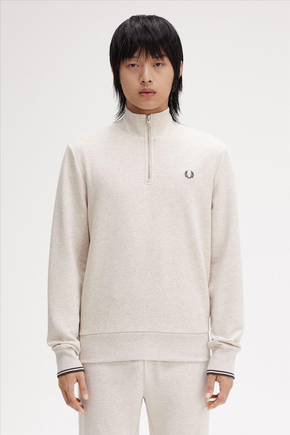 Fred Perry - Lichtgrijze Half Zip sweater