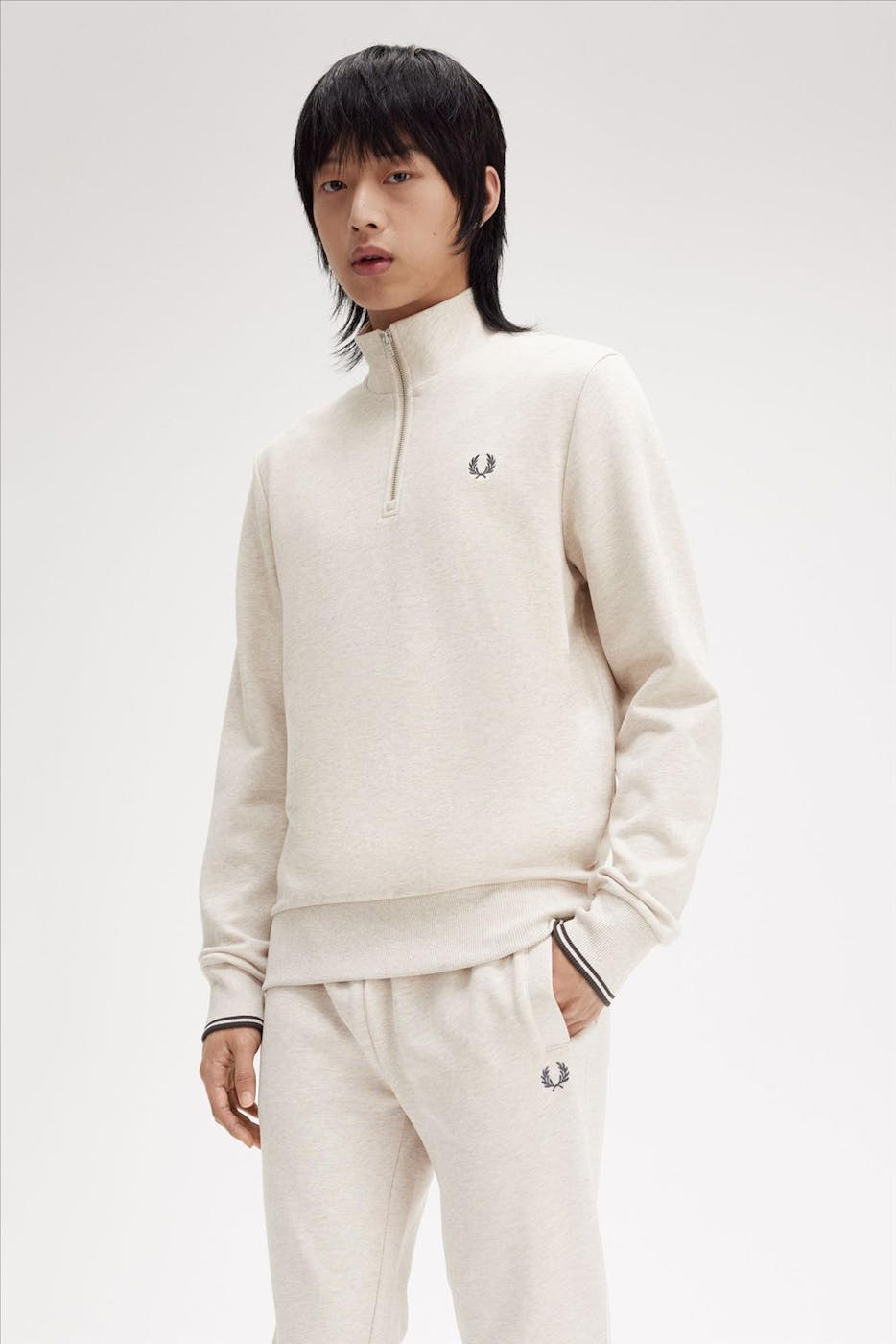 Fred Perry - Lichtgrijze Half Zip sweater