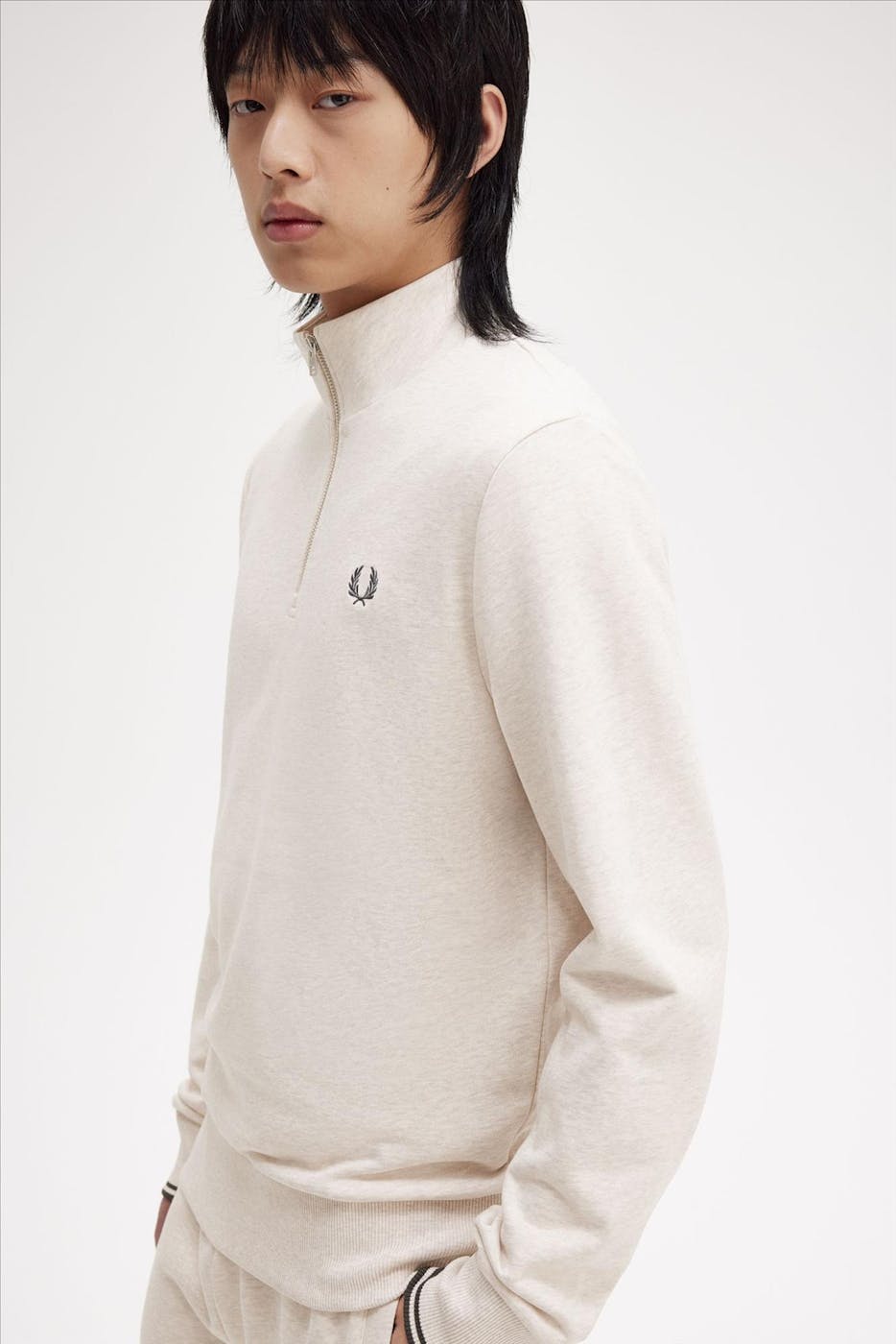 Fred Perry - Lichtgrijze Half Zip sweater