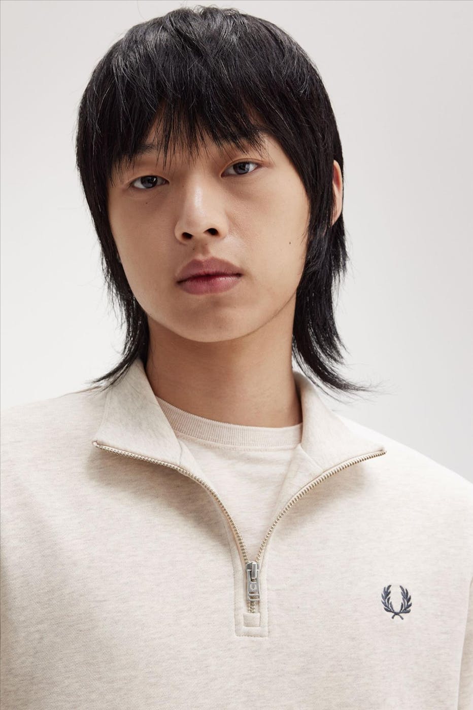 Fred Perry - Lichtgrijze Half Zip sweater